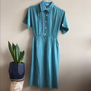 Vintage Teal and White Striped Midi Dress
